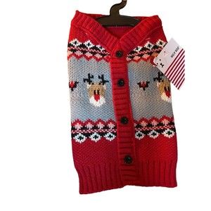 Wag N’ Woof Holiday Dog Sweater Size M Rudolph Cardigan Style New